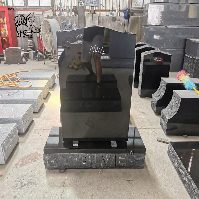 BLVE Modern Design Headstone Black Granite Grave Stone Cemetery Tombstones Monuments Gravestone