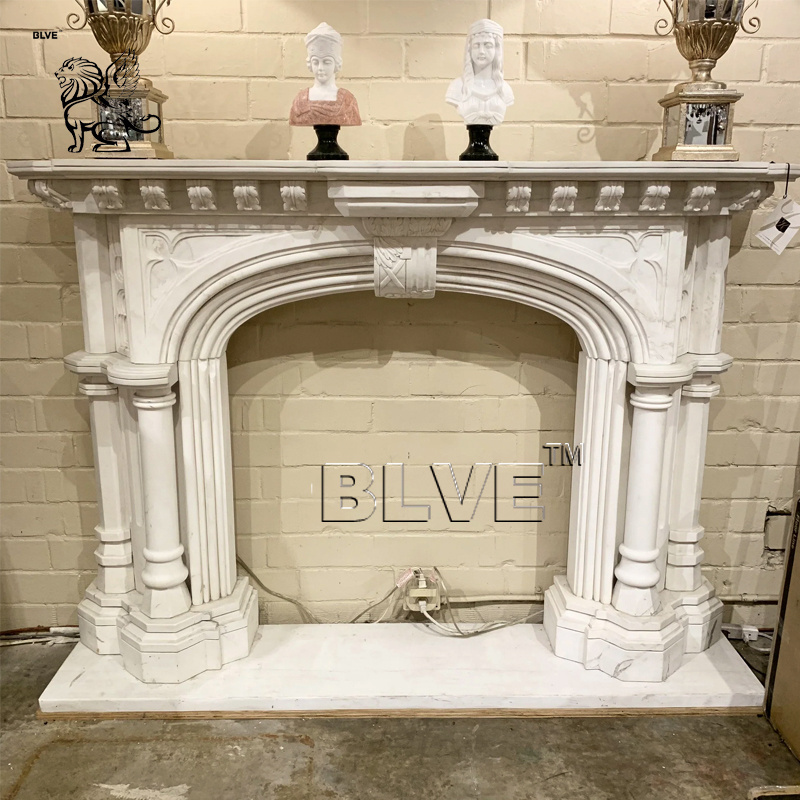 BLVE Indoor Decoration Modern Style Natural Stone Fireproof Material Beige Travertine Stone Fireplace Mantel