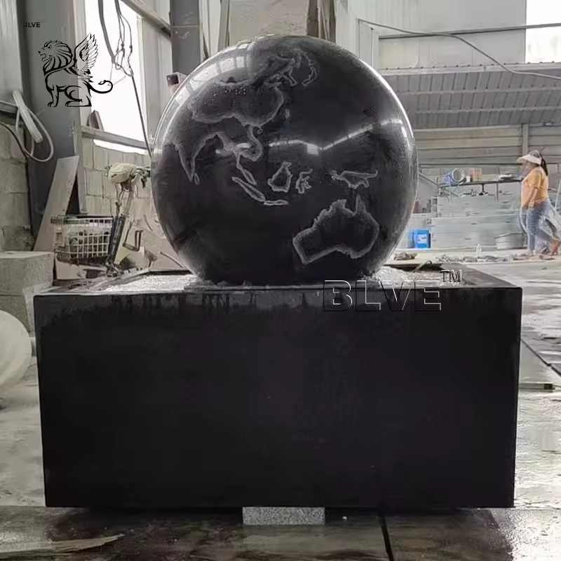 BLVE Garden Decorative  Large Feng Shui Natural Stone Floating Sphere Pool Fountain Black Marble Rotating Ball Fountains