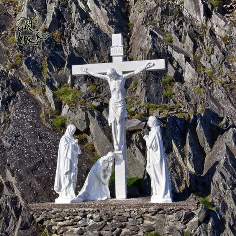 BLVE Custom Outdoor Church Christian Religious Marble Jesus Death Statues 14 Stations Of The Cross Stone Sculpture