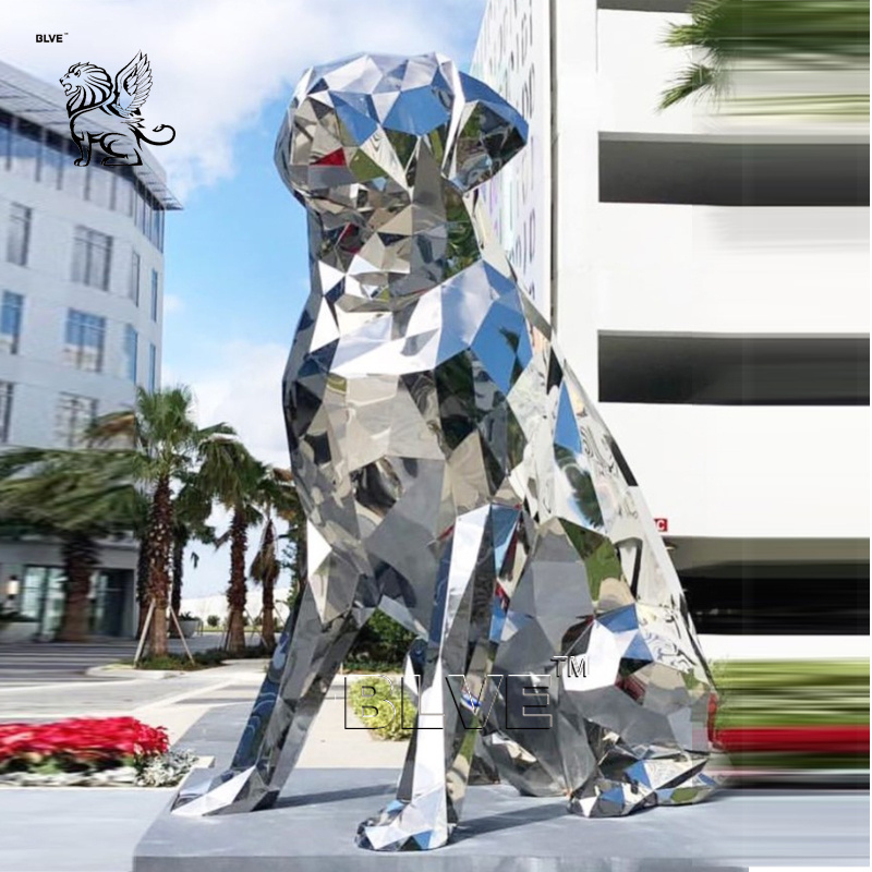 BLVE Custom Indoor Decoration Polished 304 Dog Statue Life Size Stainless Steel Greyhounds Sculpture For Home