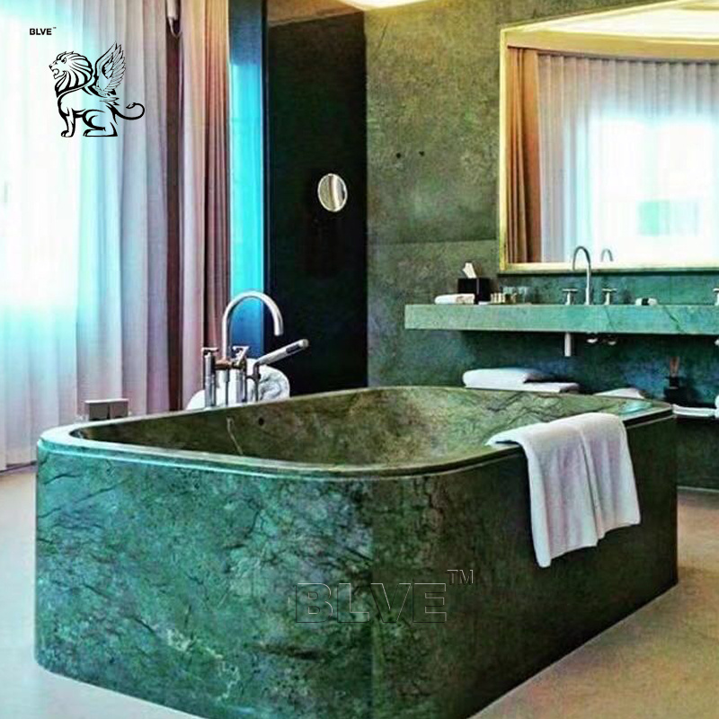 BLVE Indoor Decoration Luxury Furniture Hand Carved Natural Stone Freestanding Bathtub Green Marble Bathtubs