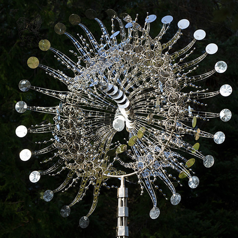 outdoor modern metal art large polished mirror stainless steel wind kinetic sculpture