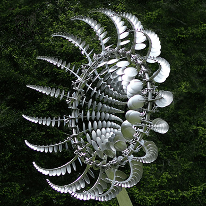 outdoor modern metal art large polished mirror stainless steel wind kinetic sculpture