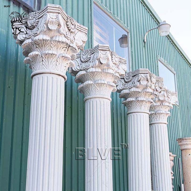 BLVE Construction Building Decor Greek Roman Style Marble Carving Natural Stone Pillars White Marble Column