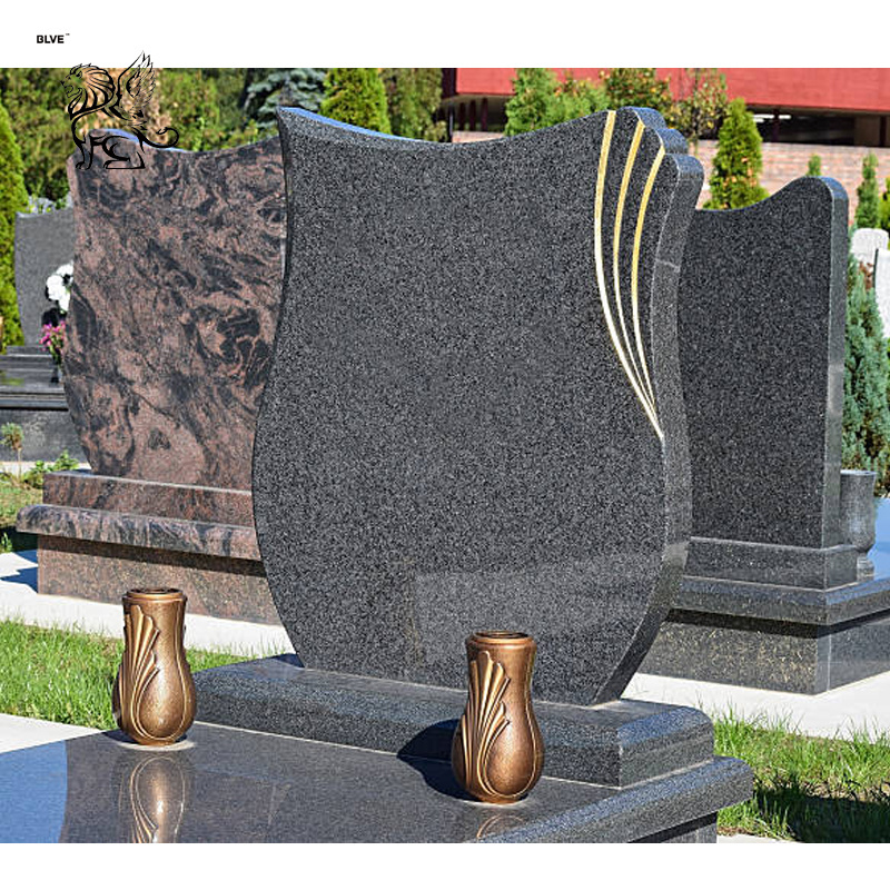 BLVE Factory Wholesale Cemetery Black Natural Stone Granite Headstone Marble Tombstone And Monuments Gravestone