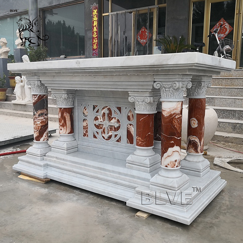 BLVE Custom Size Hand Carved Religious Altar Table Natural Stone Marble Church Altar