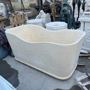 BLVE European Style Decorative Hotel Luxury Cream Natural Stone Elegant Bathtub Freestanding Marble Bathtub