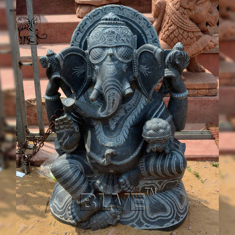 BLVE Indian Religions Hand Carved Large Size Black Marble Ganesha Statue Stone Hindu God Ganesh Sculpture