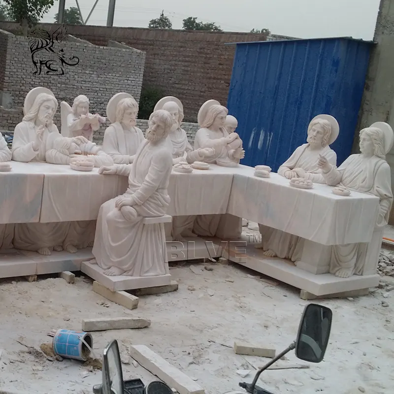 BLVE Outdoor Handcarved Life Size Catholic Christian Religious Church Jesus White Marble Statue Last Supper Sculpture