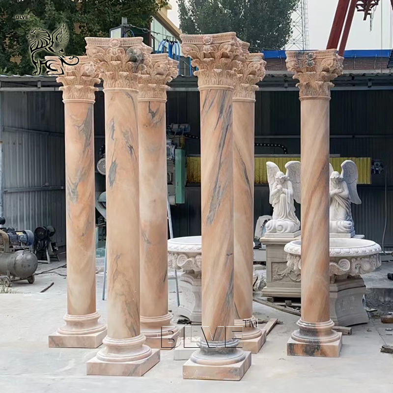 BLVE Handcarved Luxury Roman Greek Decorative Circular Columns Marble Corinthian Building Pillar Design for Home