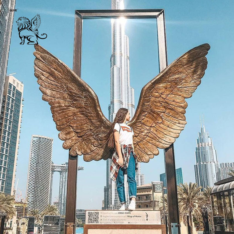 BLVE Outdoor Decoration Display Large Modern Art Copper Garden Metal Statues Abstract Angel Wing Bronze Sculpture