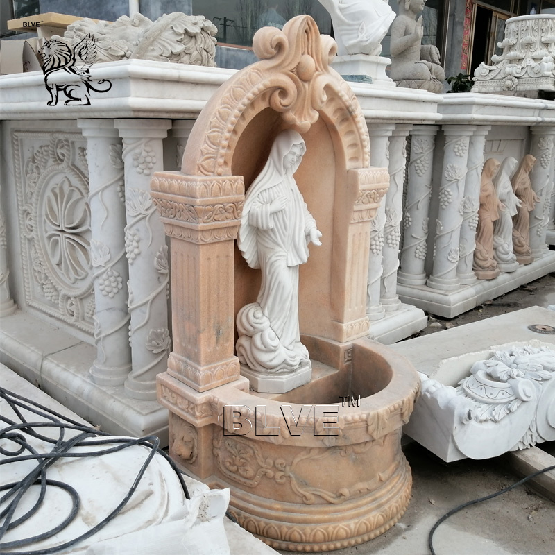 BLVE Modern Home Decor Garden Natural Stone Small Indoor Religious Water Fountains Virgin Mary Statue Marble Wall Fountain