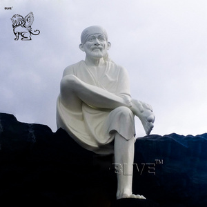 Outdoor Stone Carving Garden Art Indian Religious Life Size White Marble Shirdi Sai Baba Statue Sculpture