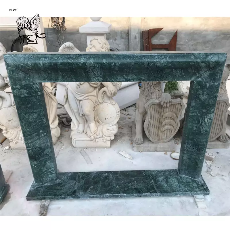 BLVE Indoor Luxury Home Decoration Freestanding Hand Carved Green Stone Fireplace Surround Marble Fireplace Mantle