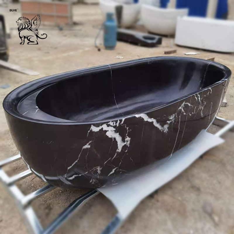 Home Use Freestanding Black Carrara Marble Bathroom Bath Tub Natural Stone Bathtub For Sale