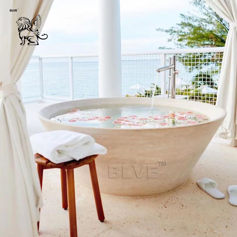 BLVE Indoor Decoration Luxury Furniture Hand Carved Natural Stone Freestanding Bathtub Green Marble Bathtubs