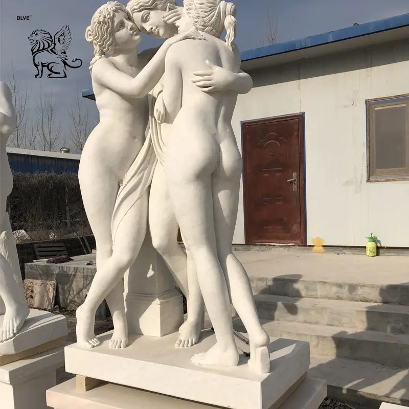 BLVE Famous Classic Stone Carving Greek Life Size Naked Women Garden Sculpture Outdoor Three Graces Marble Statues