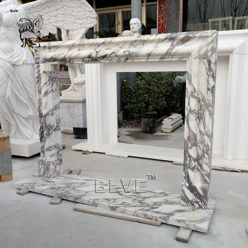 Decorative Indoor Freestanding Fire Place Mantel Hand Carved European Style Simple White Marble Fireplace