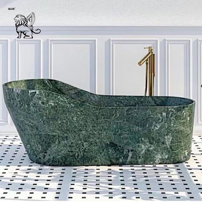 BLVE Indoor Decoration Luxury Furniture Hand Carved Natural Stone Freestanding Bathtub Green Marble Bathtubs