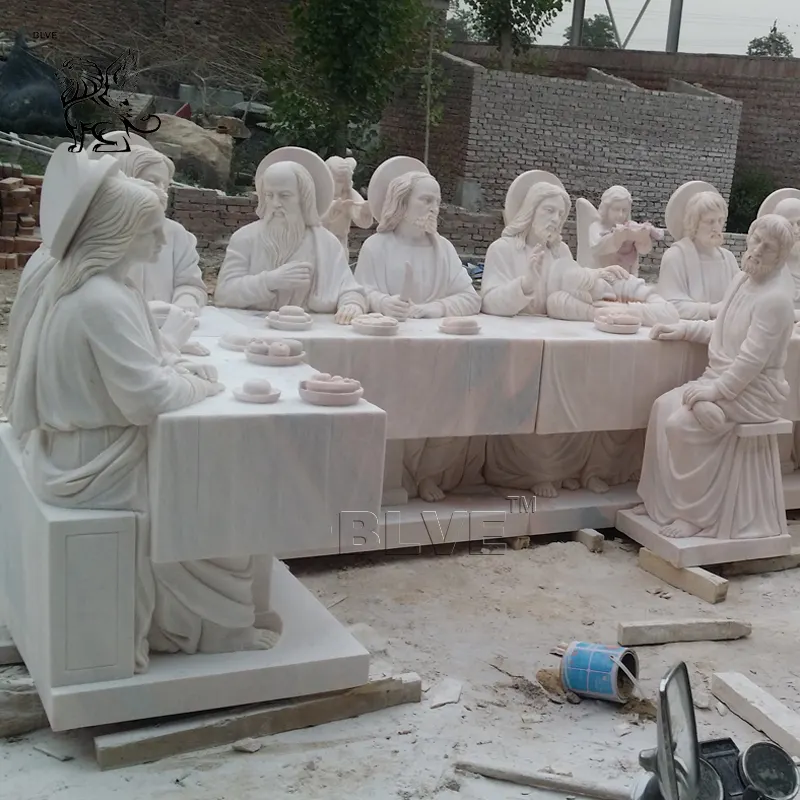 BLVE Outdoor Handcarved Life Size Catholic Christian Religious Church Jesus White Marble Statue Last Supper Sculpture