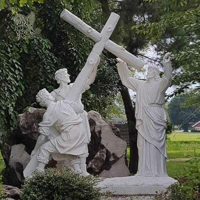 BLVE Custom Outdoor Church Christian Religious Marble Jesus Death Statues 14 Stations Of The Cross Stone Sculpture