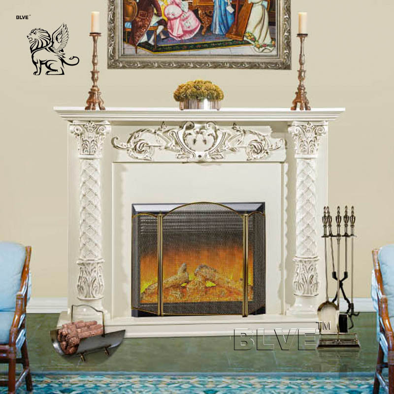 BLVE Modern Simple European Style Home Decoration Artificial White Wooden Fireplace Mantel Wood Indoor Fireplace