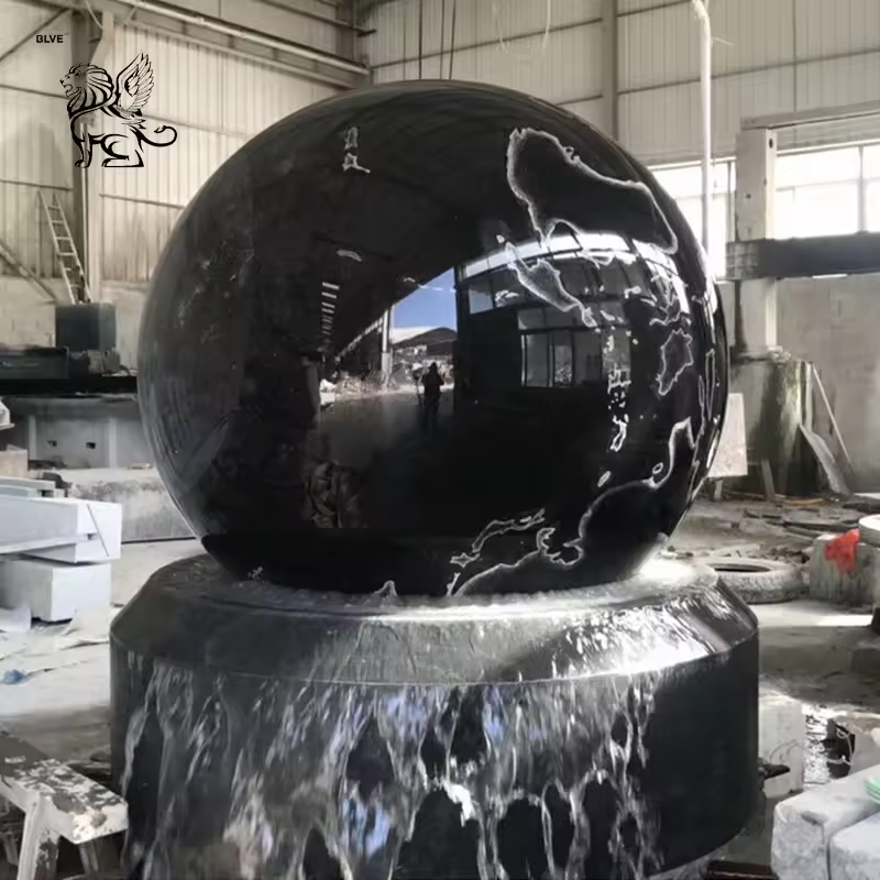 BLVE Garden Decorative  Large Feng Shui Natural Stone Floating Sphere Pool Fountain Black Marble Rotating Ball Fountains