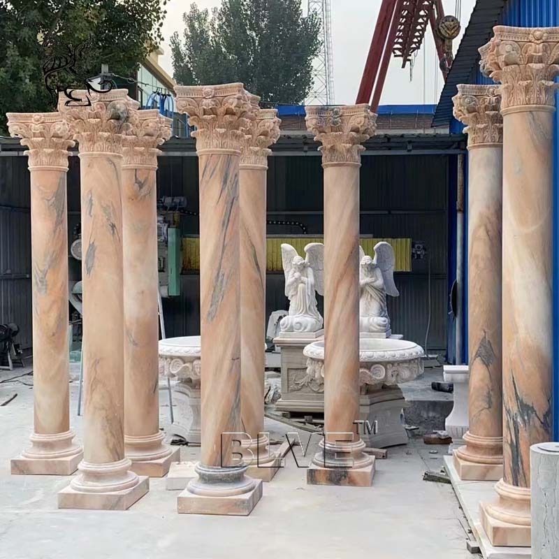 BLVE Construction Building Decor Greek Roman Style Marble Carving Natural Stone Pillars White Marble Column