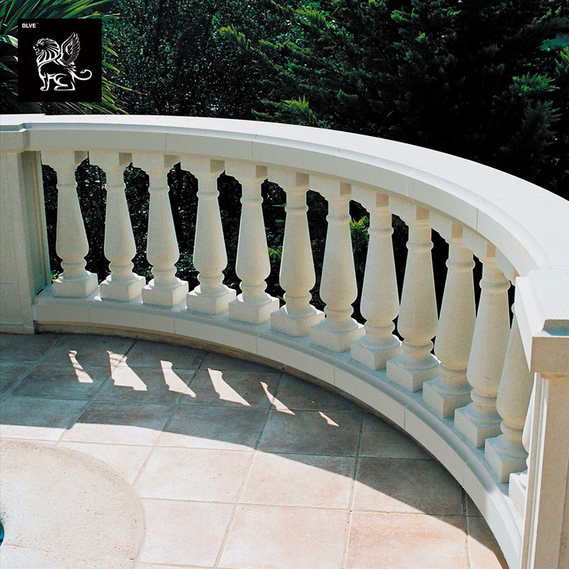 BLVE Spiral Staircase Stair Ralling Natural Stone Marble Handrail Marble Baluster Carved Indoor White Marble Balustrade MSHG-25