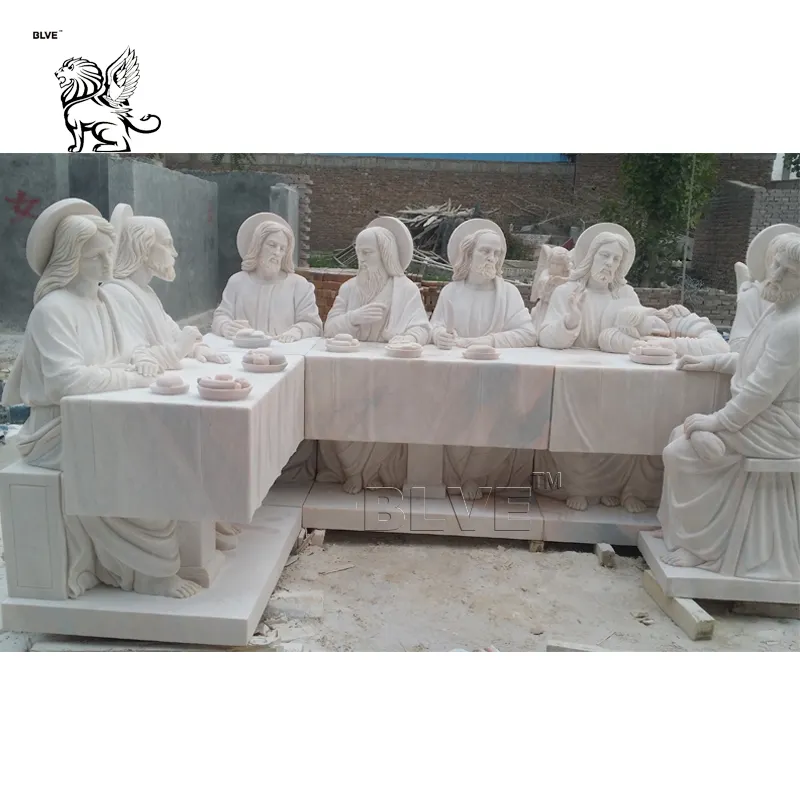 BLVE Outdoor Handcarved Life Size Catholic Christian Religious Church Jesus White Marble Statue Last Supper Sculpture