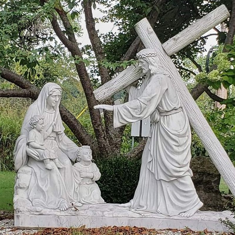 BLVE Custom Outdoor Church Christian Religious Marble Jesus Death Statues 14 Stations Of The Cross Stone Sculpture