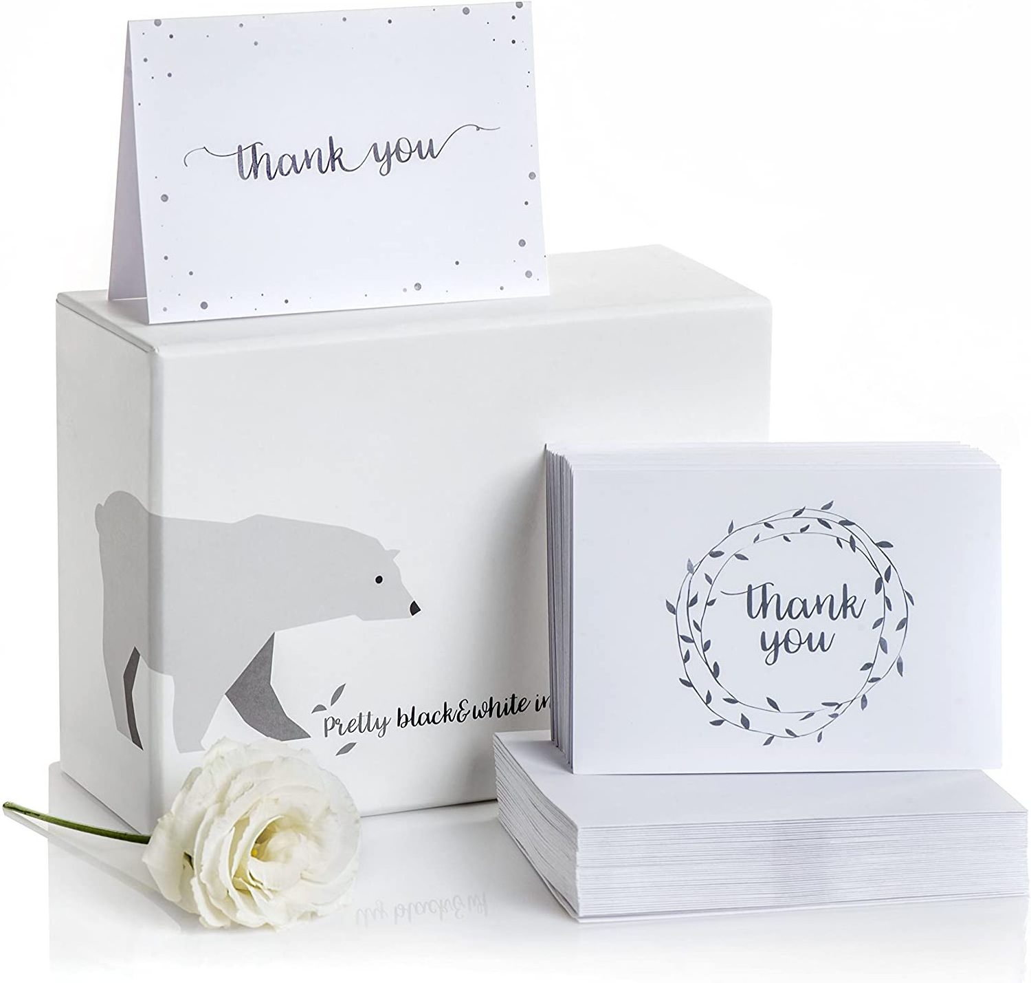 Thank You Cards 2 Designs of Blank Thank You Notes and Self-Seal Envelopes Stationary Set to Give Thanks for Wedding, Bridal