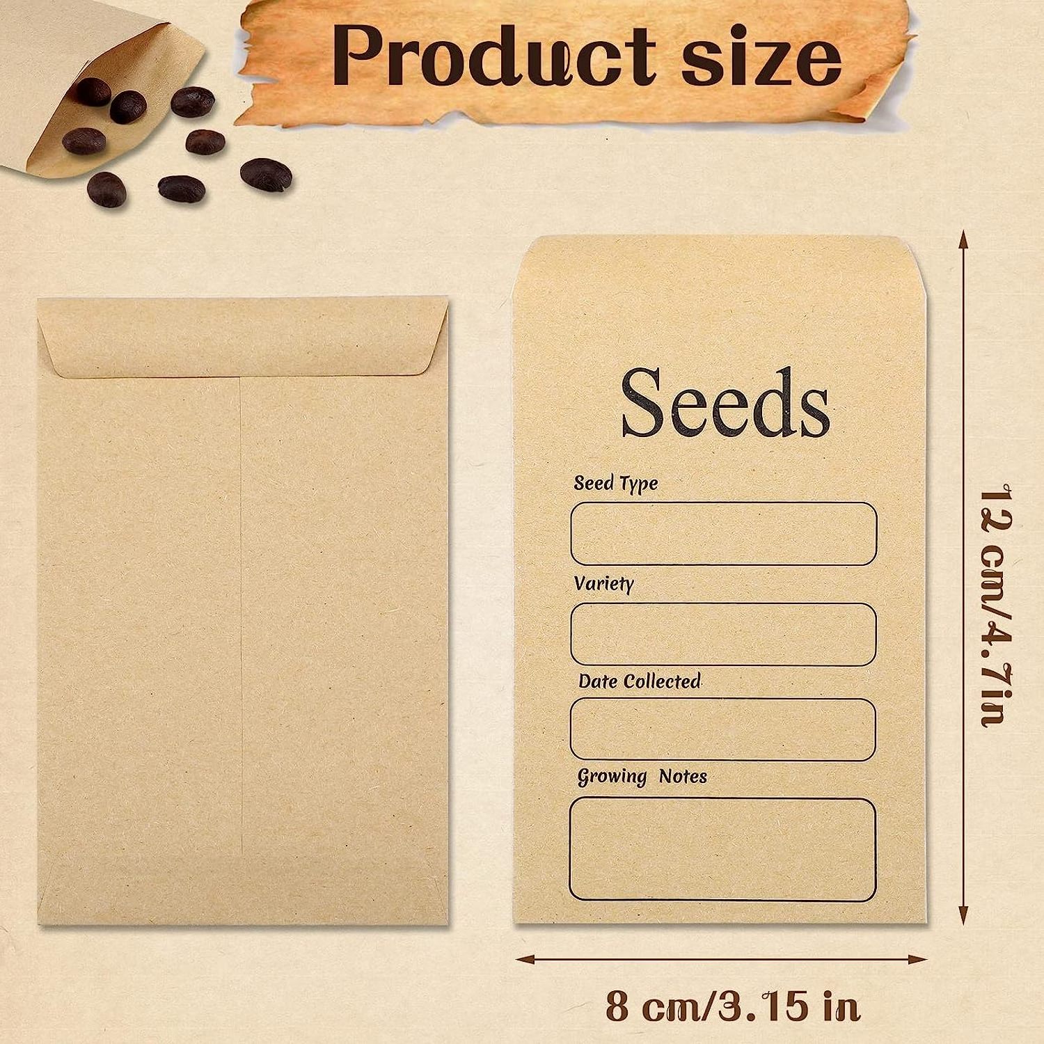 Custom Small Mini Self-Seal Printable Seed Saving Eco Brown Kraft Paper Packet Envelope For Coin Seed Stamps Or Small Parts