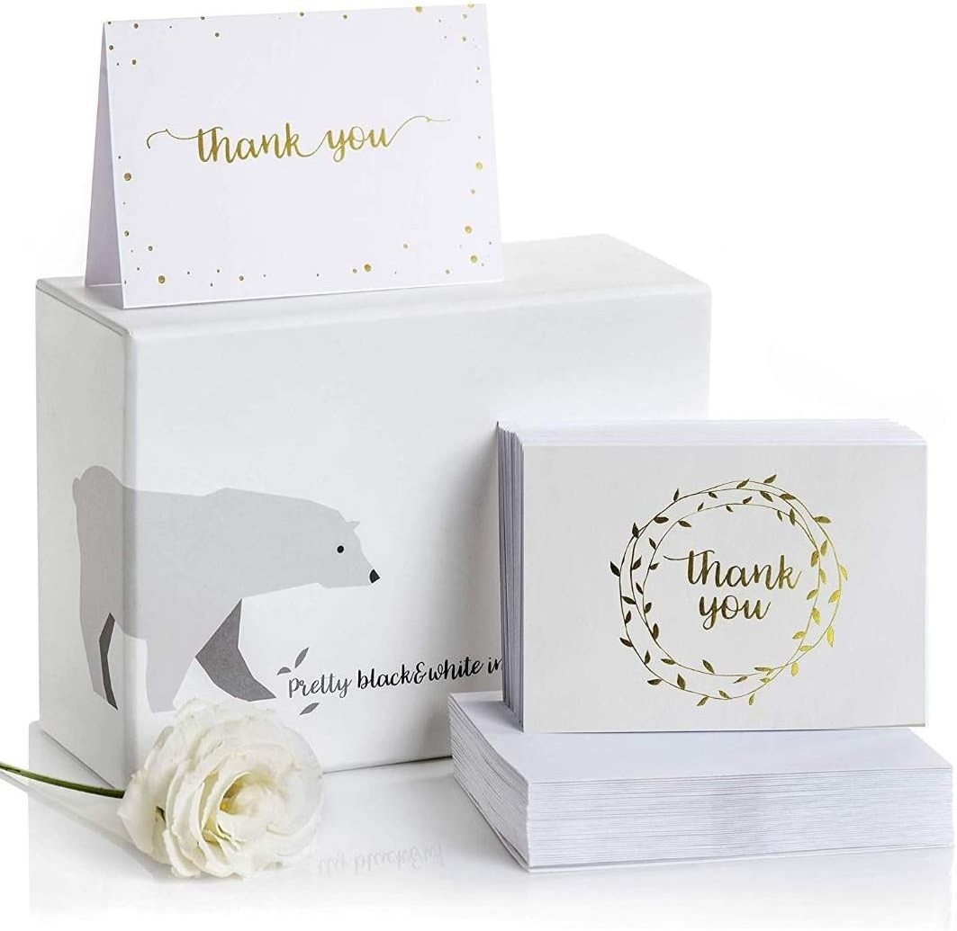 Thank You Cards 2 Designs of Blank Thank You Notes and Self-Seal Envelopes Stationary Set to Give Thanks for Wedding, Bridal