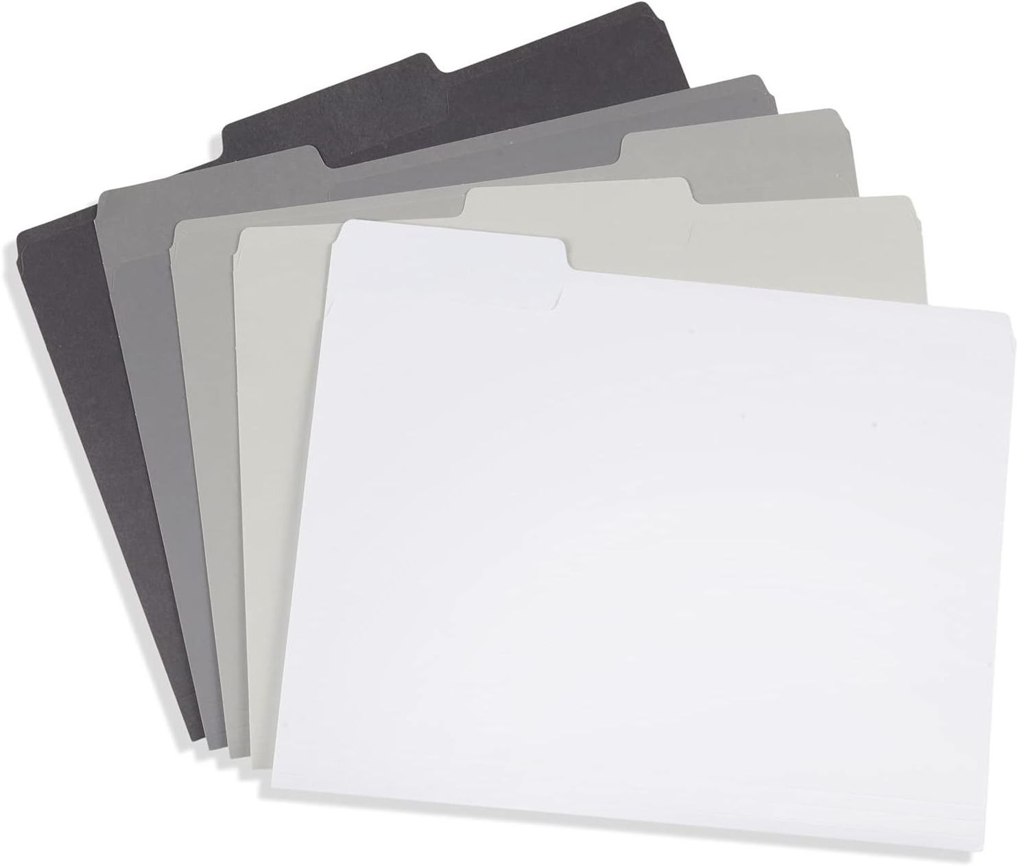 Blue Summit Supplies 100 Grayscale File Folders, Letter Size, 1/3 Cut Tab, Modern Gray, Black, and White Folder Assortment