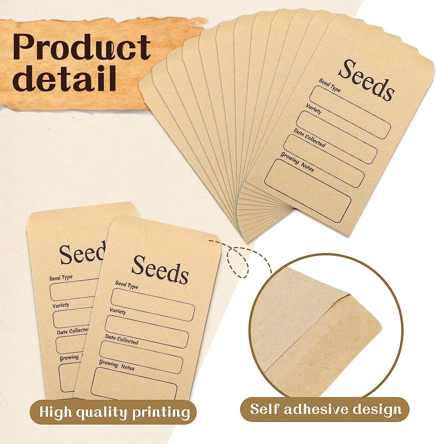 Custom Small Mini Self-Seal Printable Seed Saving Eco Brown Kraft Paper Packet Envelope For Coin Seed Stamps Or Small Parts