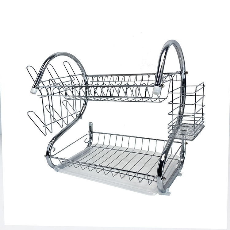 BX Home Kitchen Black Powder coating 2 Tier Dish rack Rust Resistant S shape Metal Wire Drying Dish Rack