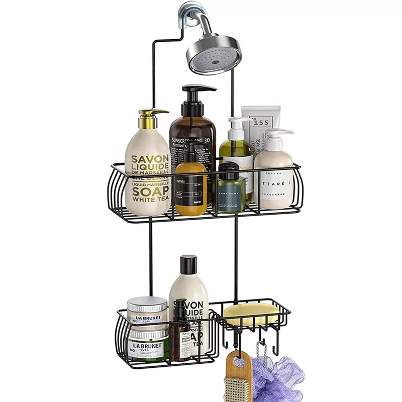 BX 2 tier stainless steel bathroom shower shelf hanging storage rack over the door shower caddy with hooks