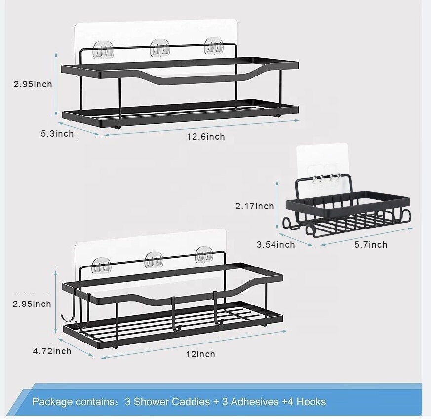 BX  stainless steel 304 /201 steel wire corner shower caddy  rack adhesive  shower shelves