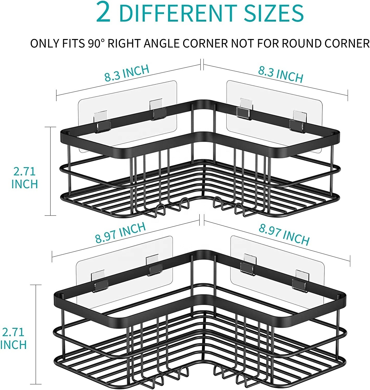 BX 2-Pack bathroom black stainless steel 304 corner shower caddy  rack adhesive  shower  rack shelves