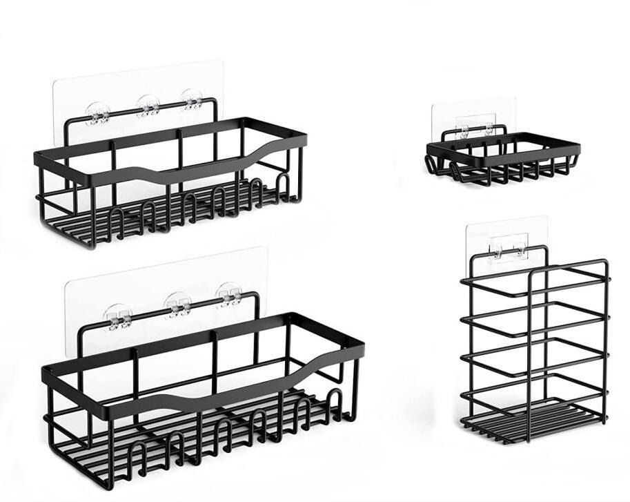 BX rectangular bathroom shelf 2 shower caddy shelf 1 soap dish rack with hooks for bathroom