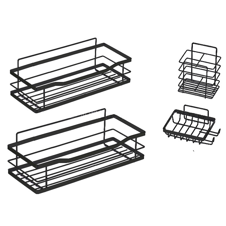 BX metal 4 pieces pack black corner shower caddy shelf for bathroom shower organizer