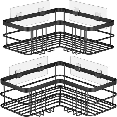 BX 2-Pack bathroom black stainless steel 304 corner shower caddy  rack adhesive  shower  rack shelves