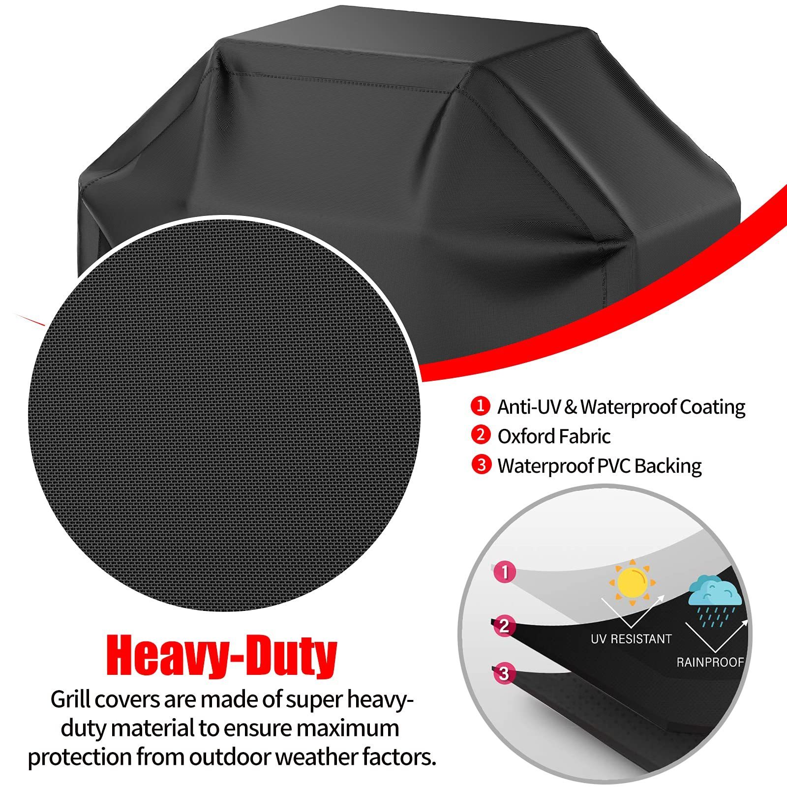 Black Rip-Proof Anti-UV Fade Resistant 58 Inch Waterproof BBQ Gas Grill Cover For Weber