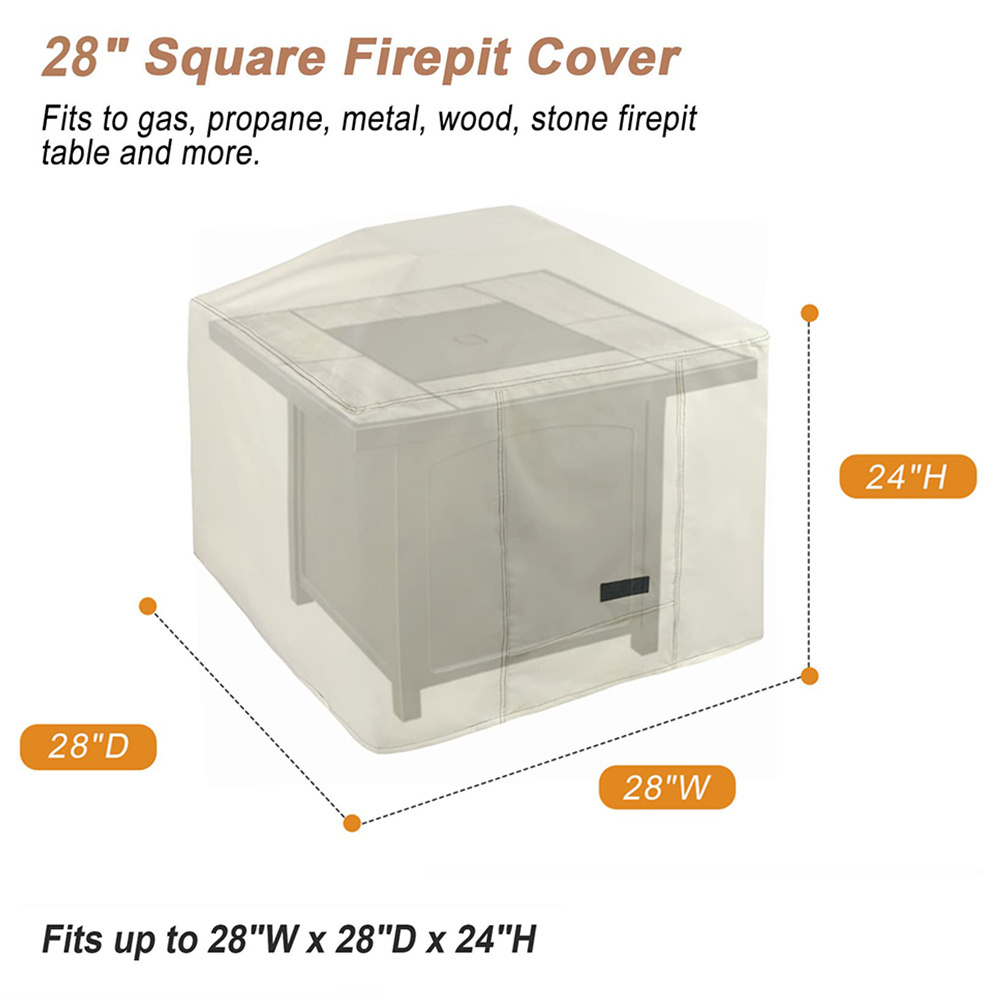 Square 28 inch Waterproof Heavy Duty Patio Firepit Cover Beige Outdoor Gas Fire Pit Table Cover