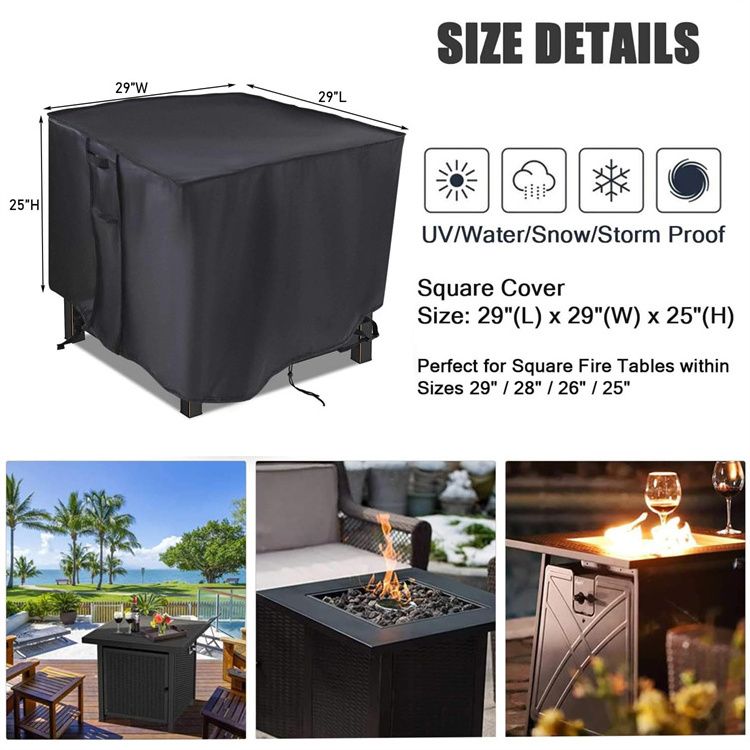 Anti-UV Waterproof 28 inch Propane Fire Pit Cover Square Gas Fireplace Fire Pit Table Cover