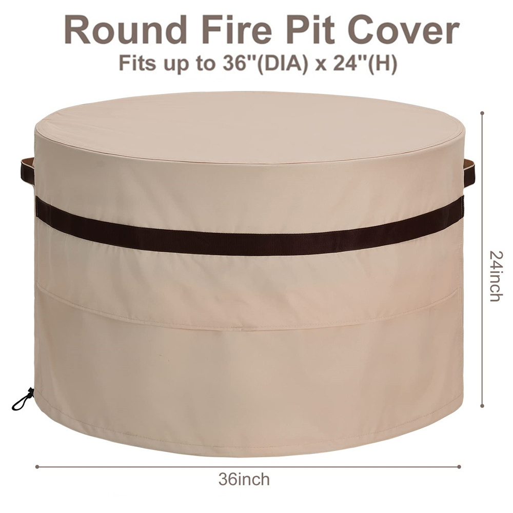 36 Inch Heavy Duty Waterproof Patio Gas Fire Pit Table Covers Dustproof Beige Round Fire Pit Cover With Air Vent