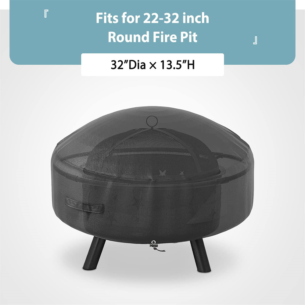 22-32 Inch Black Round Firepit Cover Waterproof Windproof Fire Pit Cover With Straps And Built-In Vents