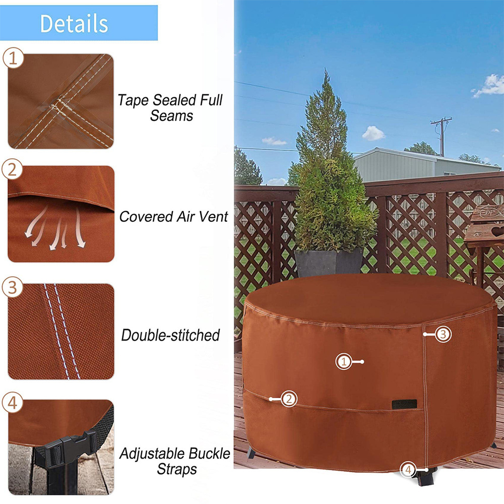 36 inch Brown Outdoor Fire Table Cover Waterproof Fire Bowl Cover Heavy Duty Round Patio Fire pit Cover